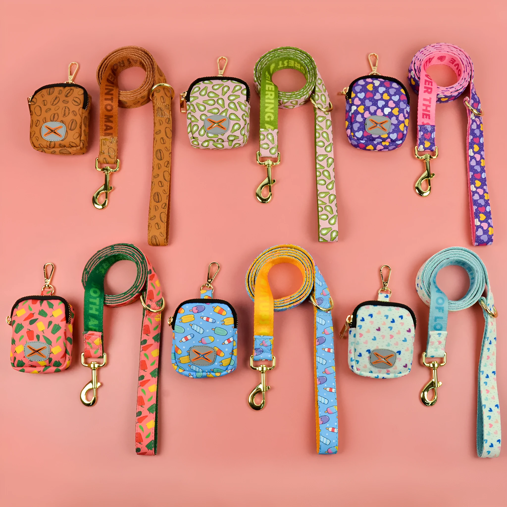 Polyester pet waste rope set with hand grip, integrated bag container, blue ice cream colour