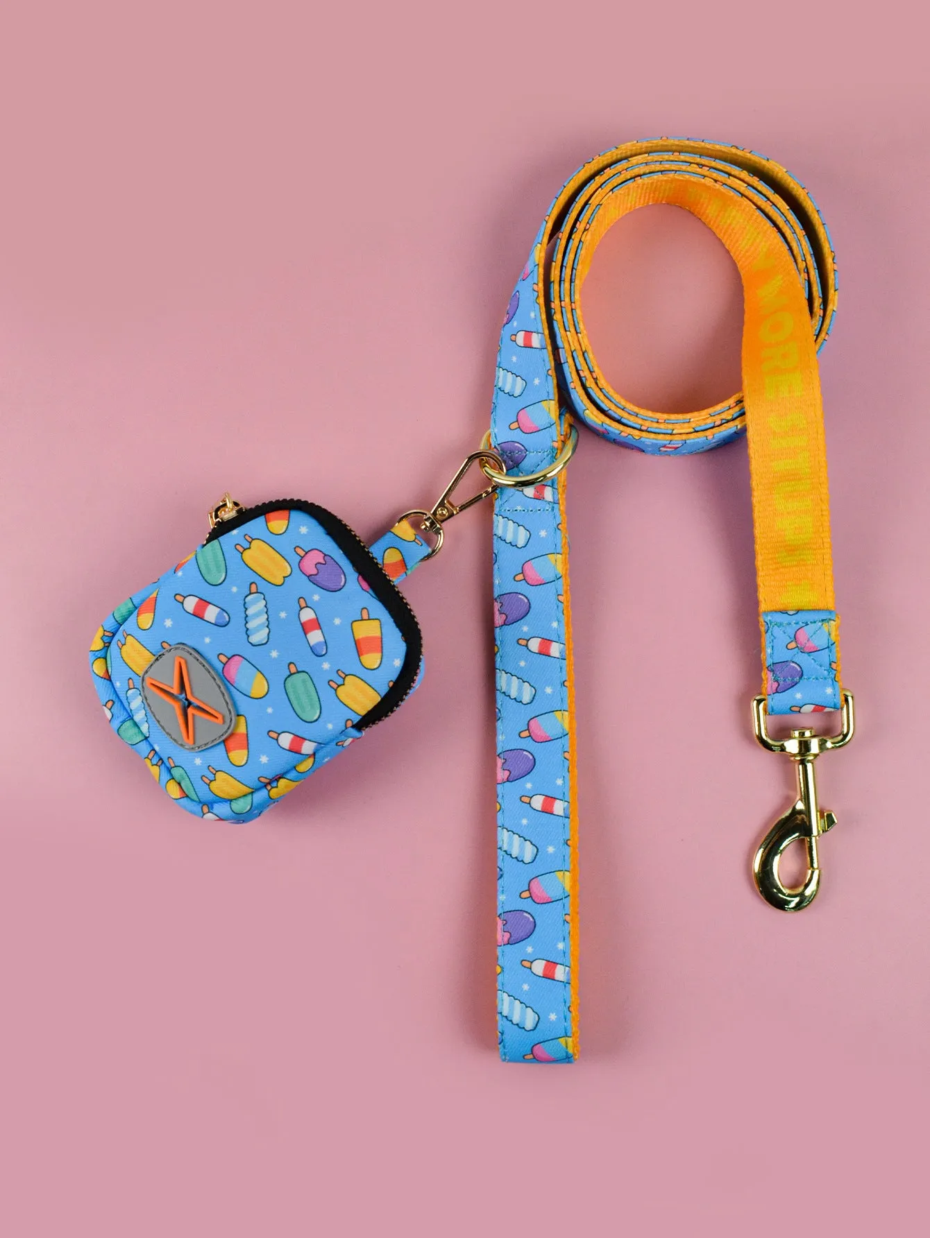 Polyester pet waste rope set with hand grip, integrated bag container, blue ice cream colour