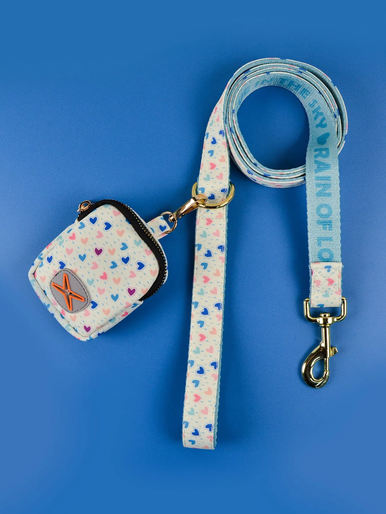 Polyester pet waste rope set with hand grip, integrated bag container, blue ice cream colour