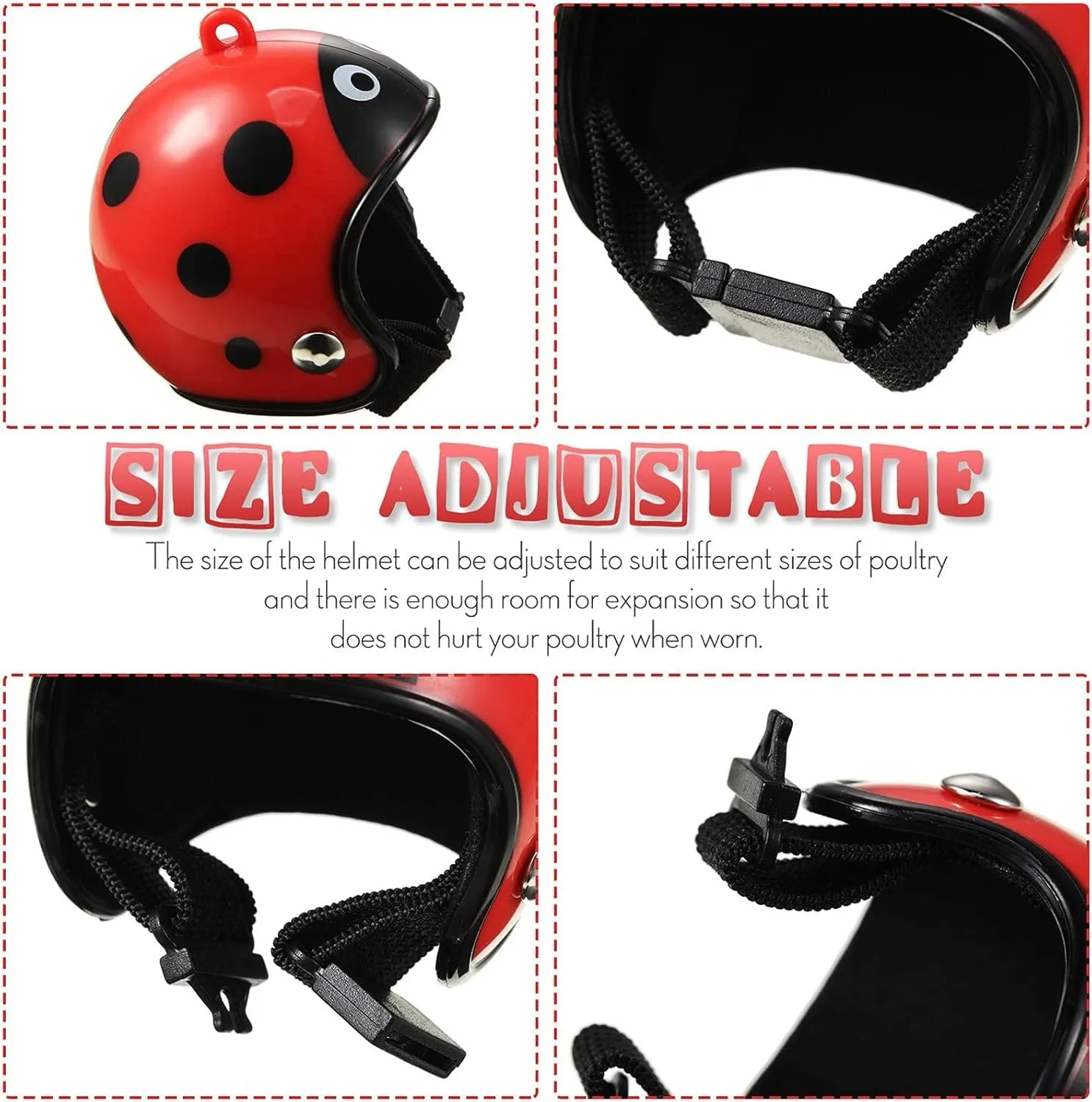 Adjustable PP plastic pet helmet for small chickens and birds with elastic bands and sponge lining