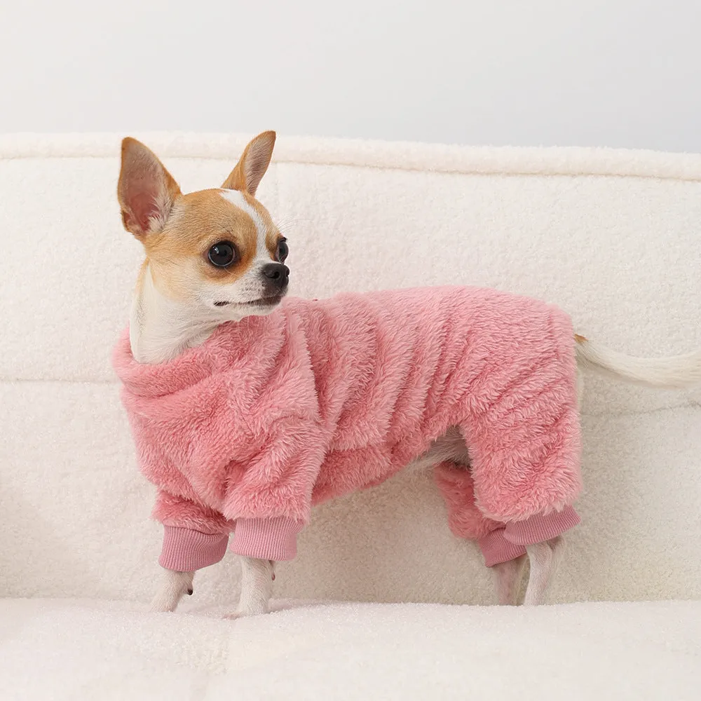 Polyester solid colour pet jacket with fur trim in gray, front view, size M