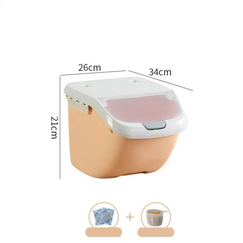 Grey sealed moisture-proof plastic pet food bucket with lid, size S, holding dry kibble