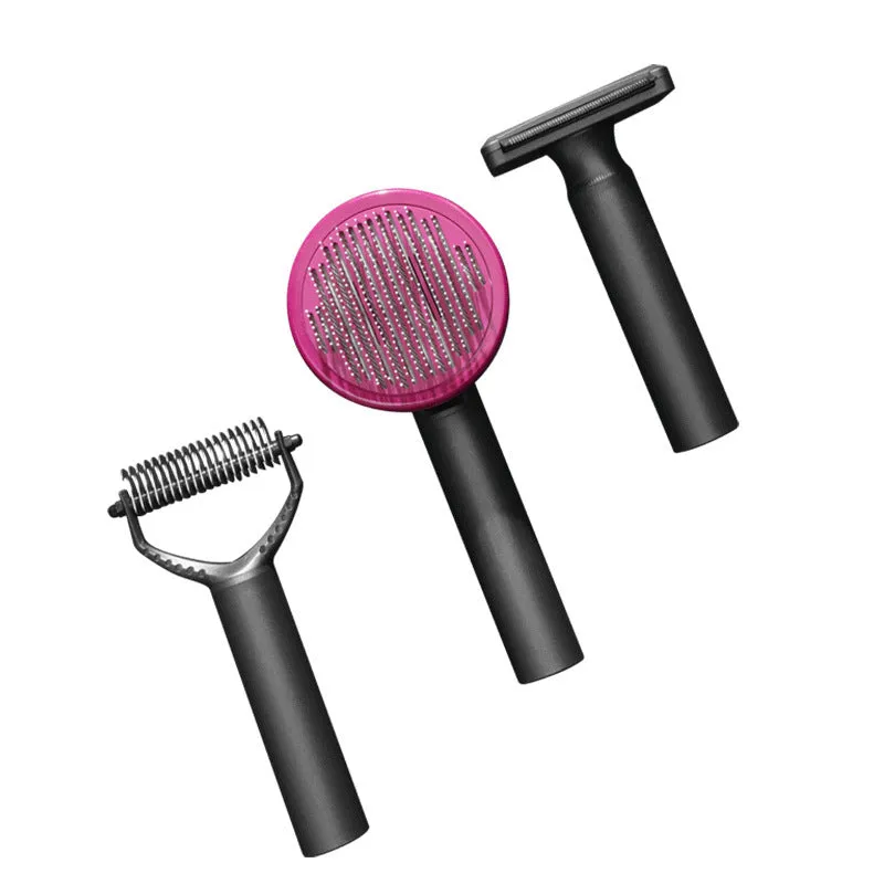 Massage knot washable pet grooming gift box with comb and brush in matte black and noble purple
