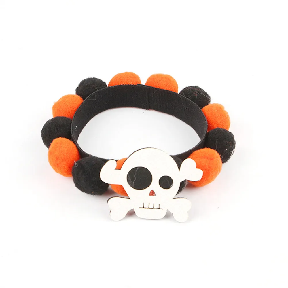 Halloween pet fur ball collar with pumpkin pirate skull witch decorations in S M L sizes