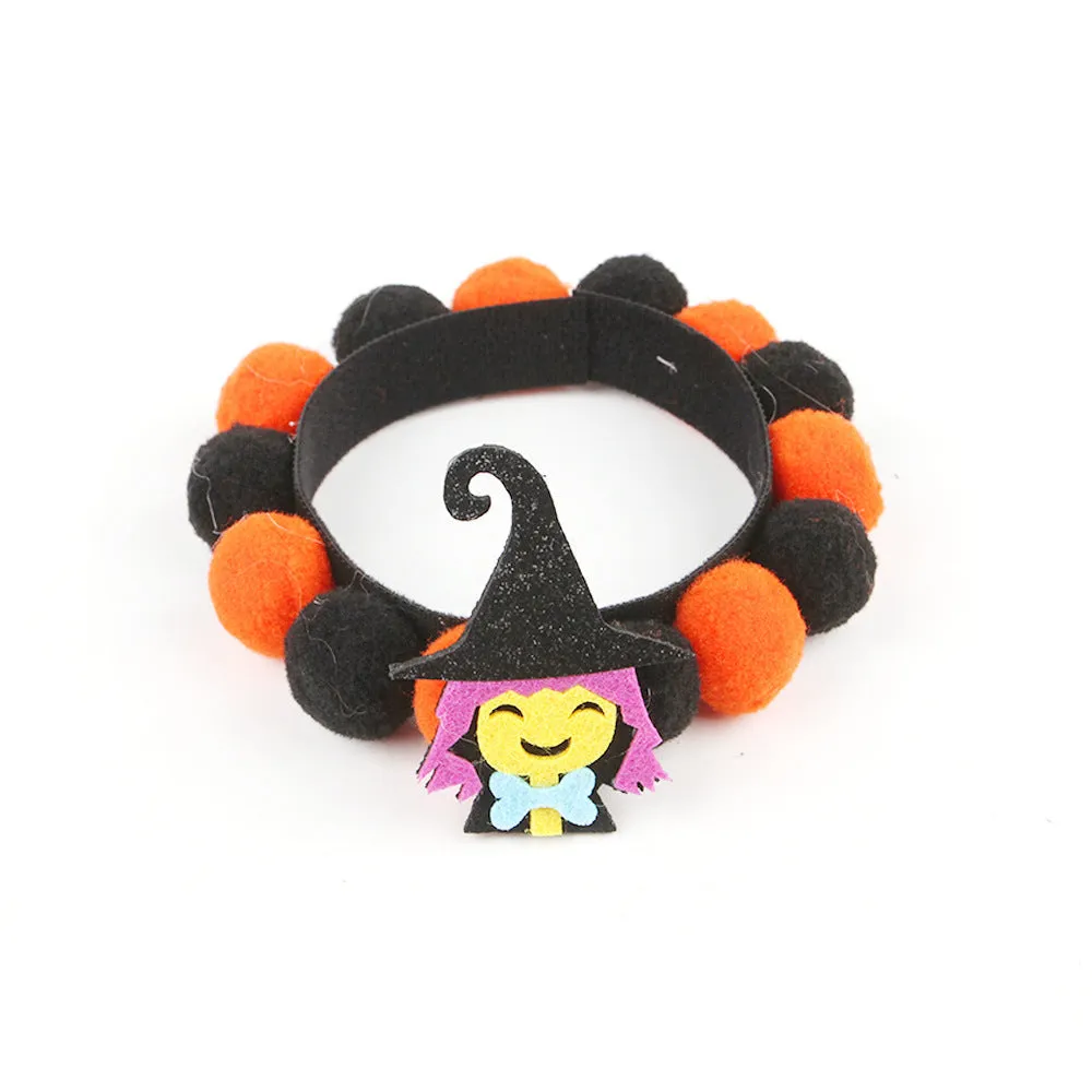 Halloween pet fur ball collar with pumpkin pirate skull witch decorations in S M L sizes