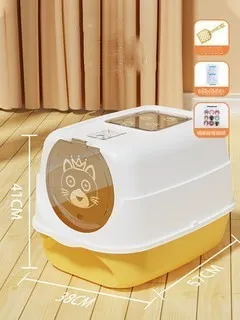 Oversized PP cat litter box in upgrade gray with splash-proof sides and included shovel