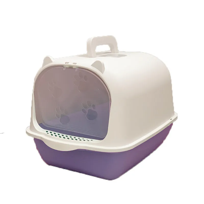 Oversized PP cat litter box in upgrade gray with splash-proof sides and included shovel