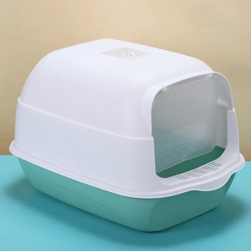 Oversized PP cat litter box in upgrade gray with splash-proof sides and included shovel