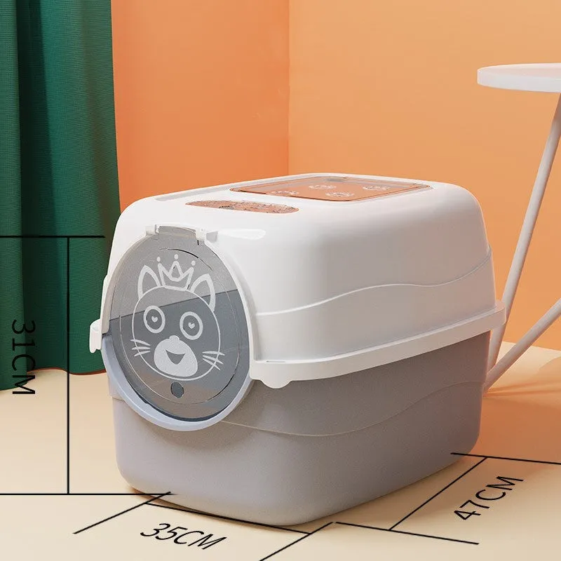 Oversized PP cat litter box in upgrade gray with splash-proof sides and included shovel