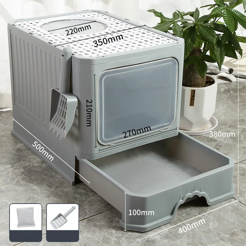 Oversized PP cat litter box in upgrade gray with splash-proof sides and included shovel