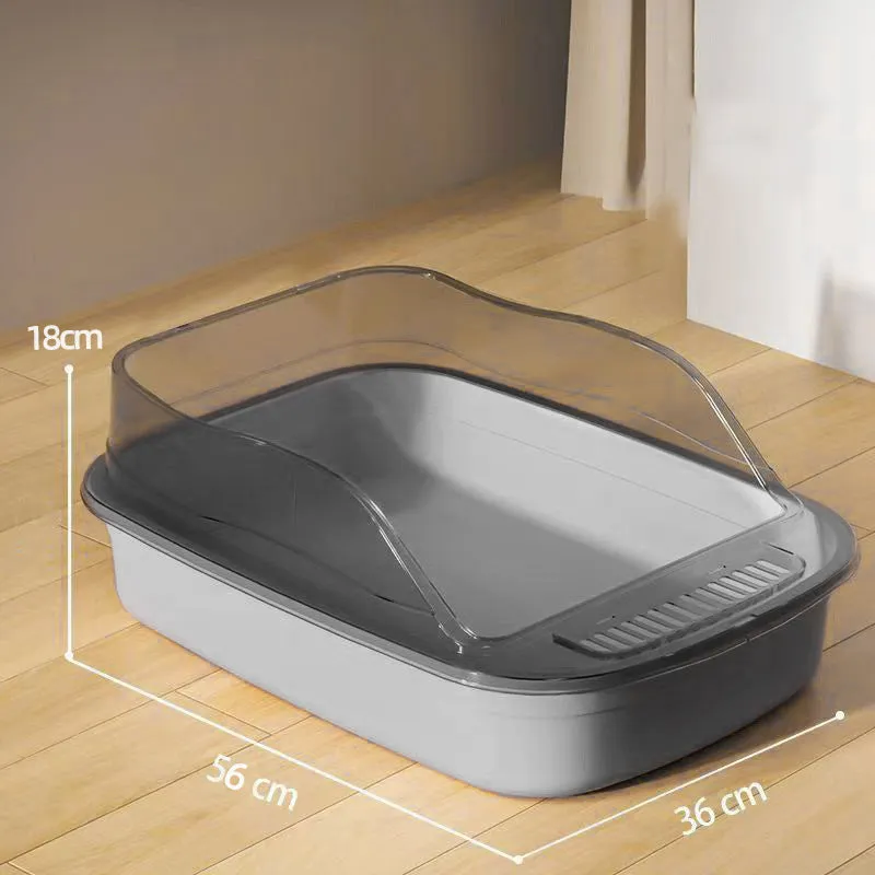 Oversized PP cat litter box in upgrade gray with splash-proof sides and included shovel