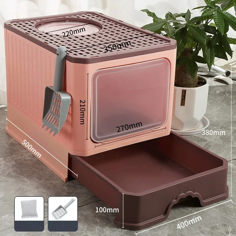 Oversized PP cat litter box in upgrade gray with splash-proof sides and included shovel