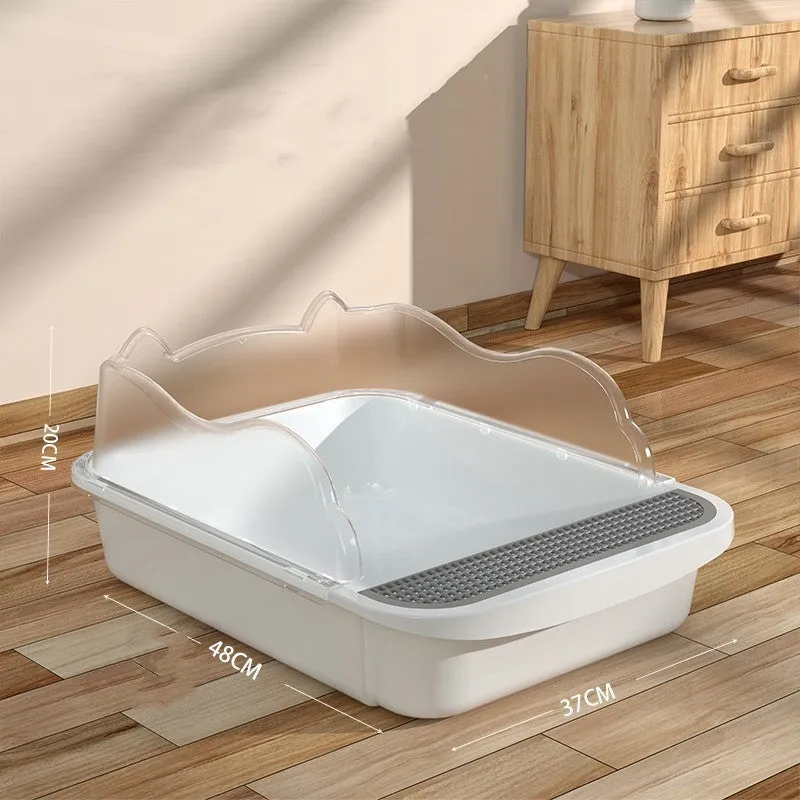 Oversized PP cat litter box in upgrade gray with splash-proof sides and included shovel