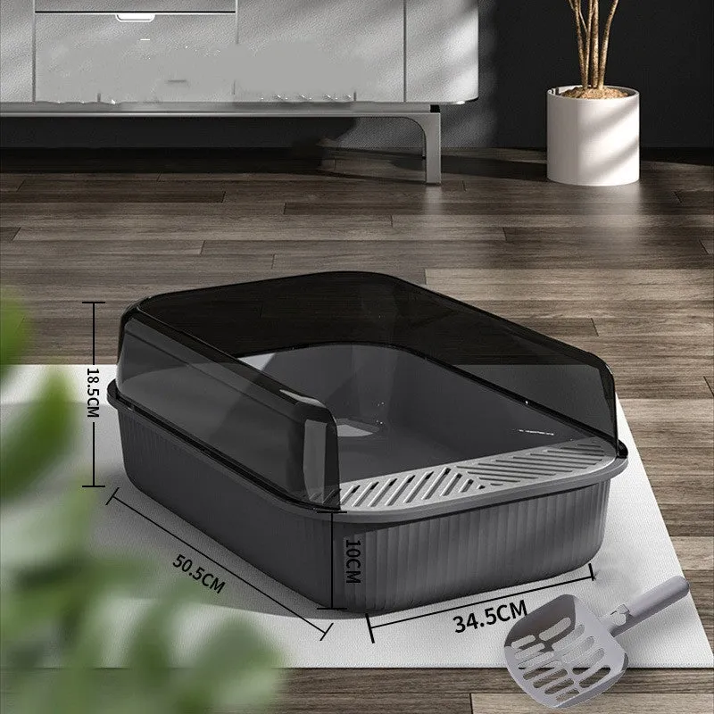 Oversized PP cat litter box in upgrade gray with splash-proof sides and included shovel