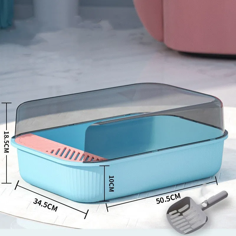 Oversized PP cat litter box in upgrade gray with splash-proof sides and included shovel