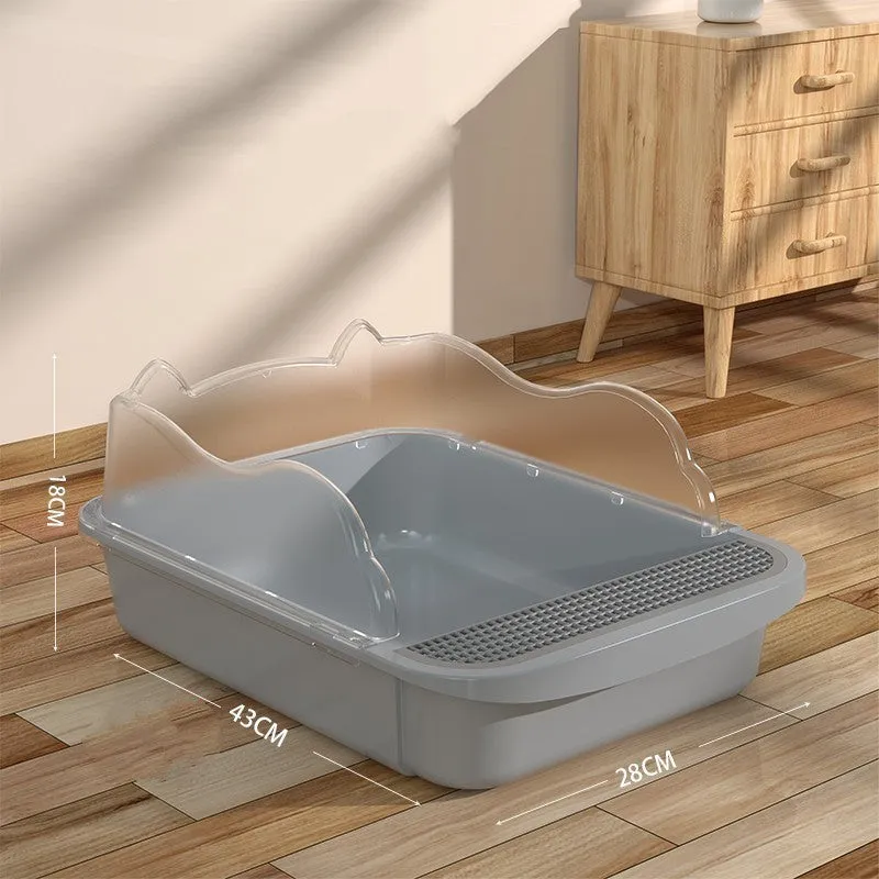 Oversized PP cat litter box in upgrade gray with splash-proof sides and included shovel