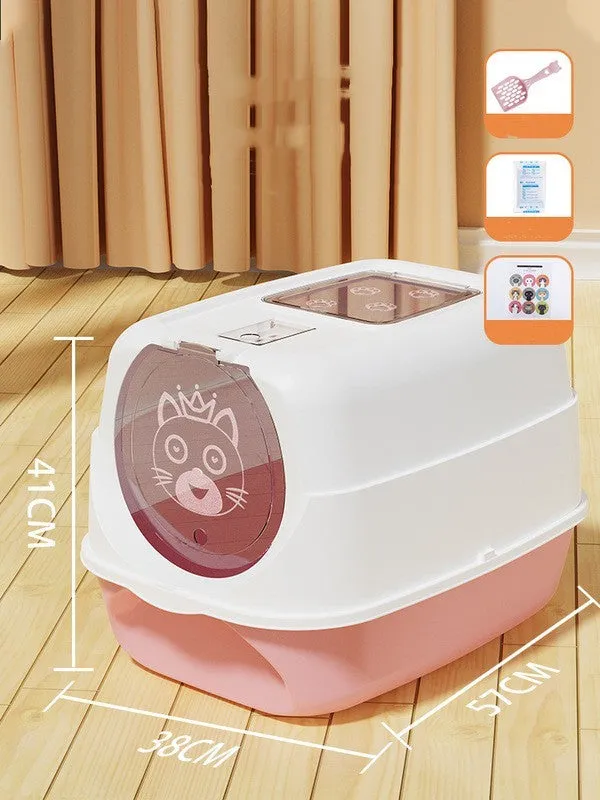 Oversized PP cat litter box in upgrade gray with splash-proof sides and included shovel