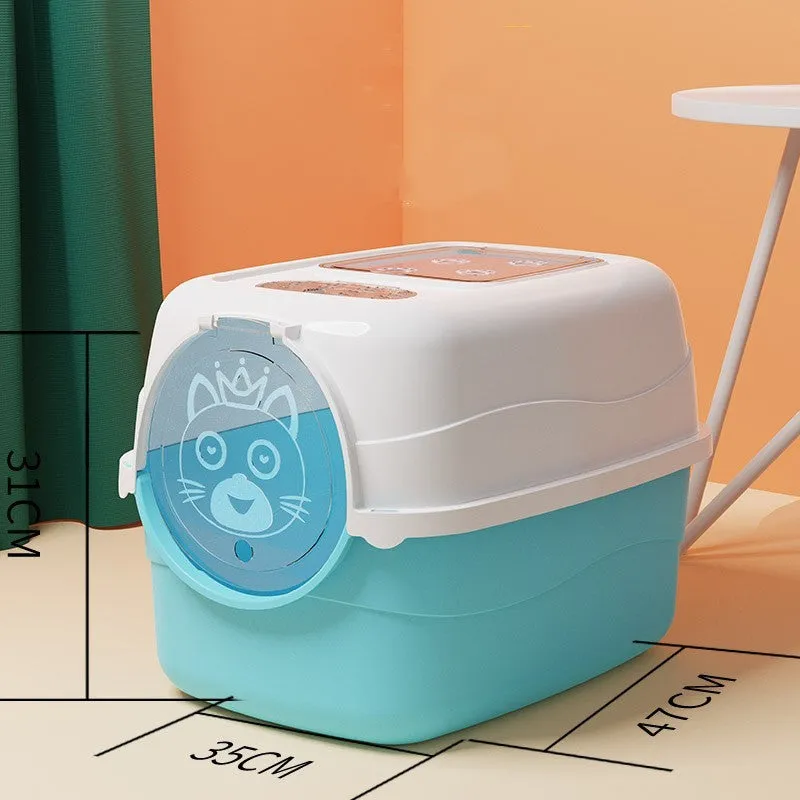 Oversized PP cat litter box in upgrade gray with splash-proof sides and included shovel