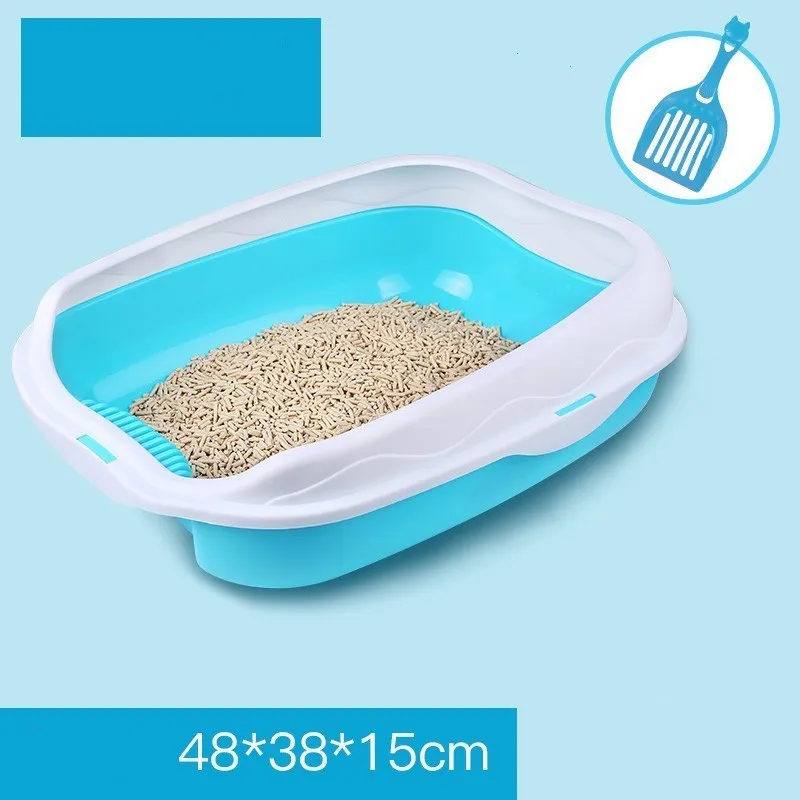 Oversized PP cat litter box in upgrade gray with splash-proof sides and included shovel