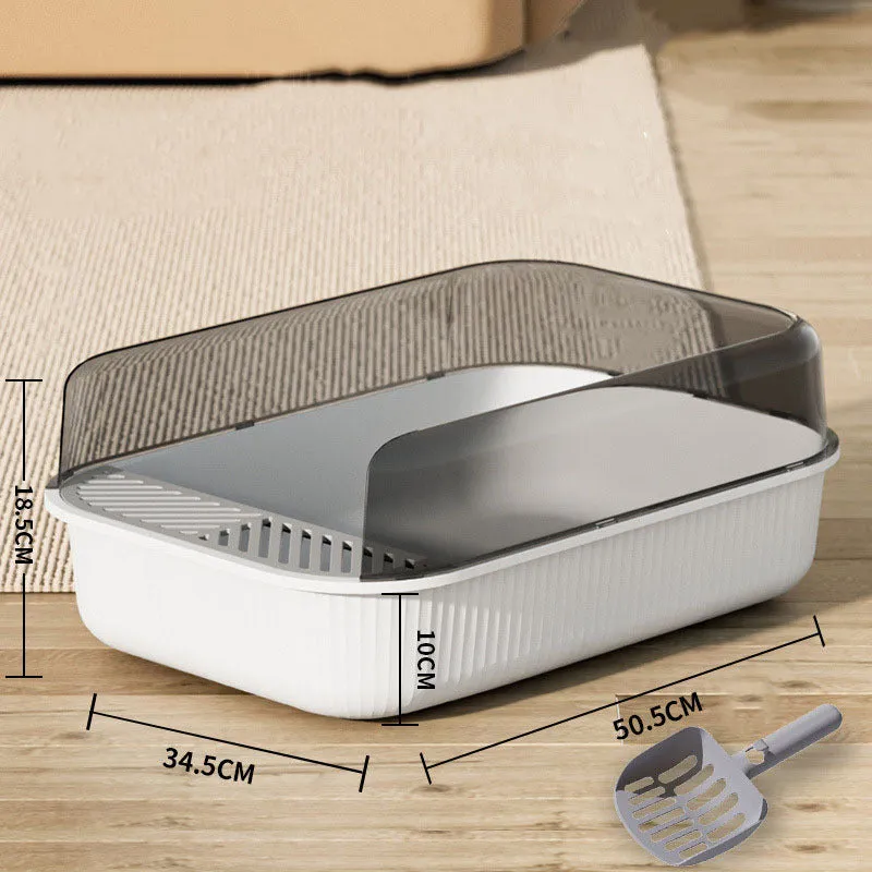 Oversized PP cat litter box in upgrade gray with splash-proof sides and included shovel