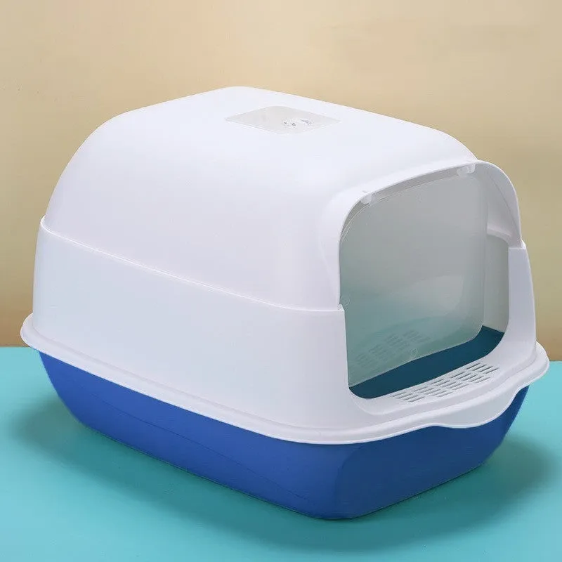 Oversized PP cat litter box in upgrade gray with splash-proof sides and included shovel