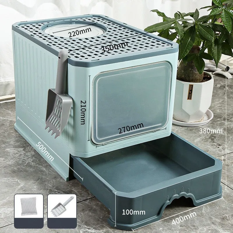 Oversized PP cat litter box in upgrade gray with splash-proof sides and included shovel