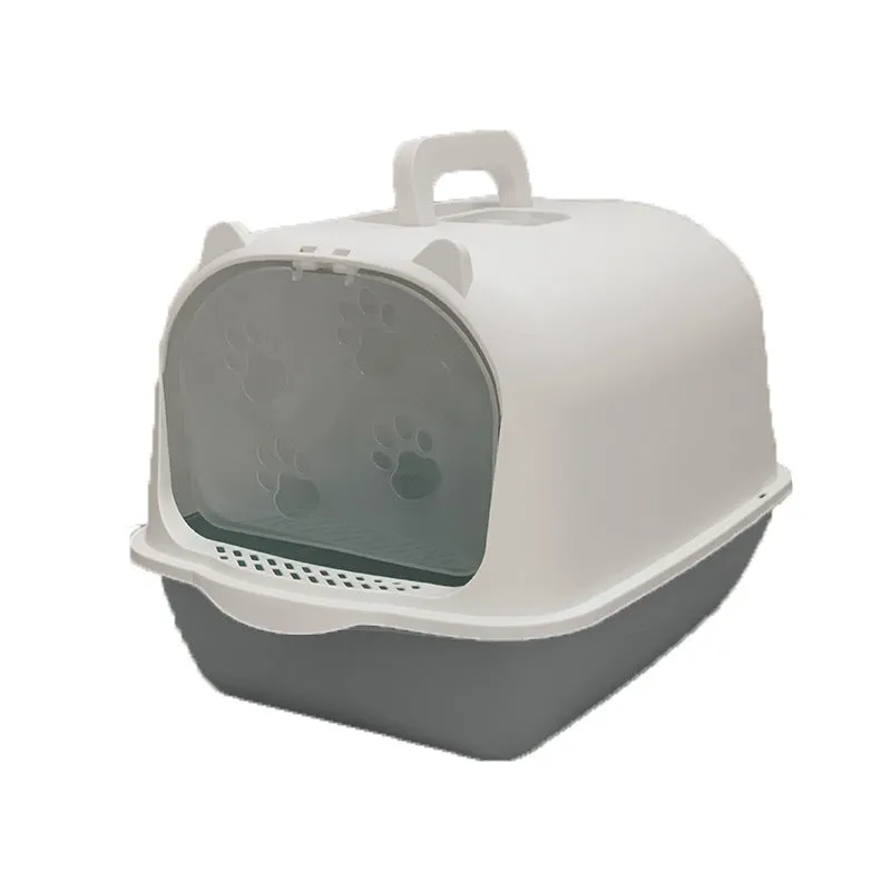 Oversized PP cat litter box in upgrade gray with splash-proof sides and included shovel