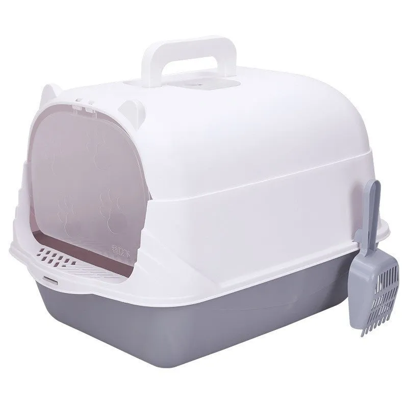 Oversized PP cat litter box in upgrade gray with splash-proof sides and included shovel