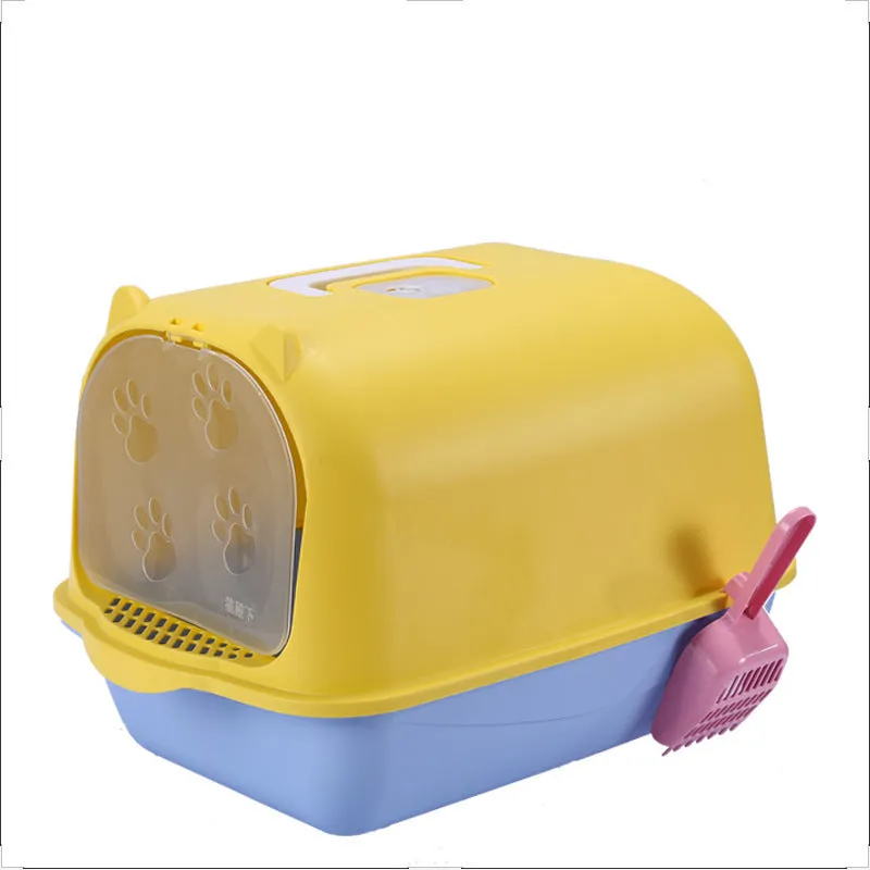 Oversized PP cat litter box in upgrade gray with splash-proof sides and included shovel