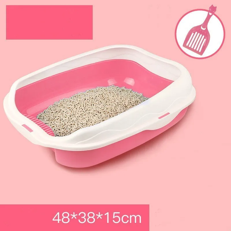 Oversized PP cat litter box in upgrade gray with splash-proof sides and included shovel