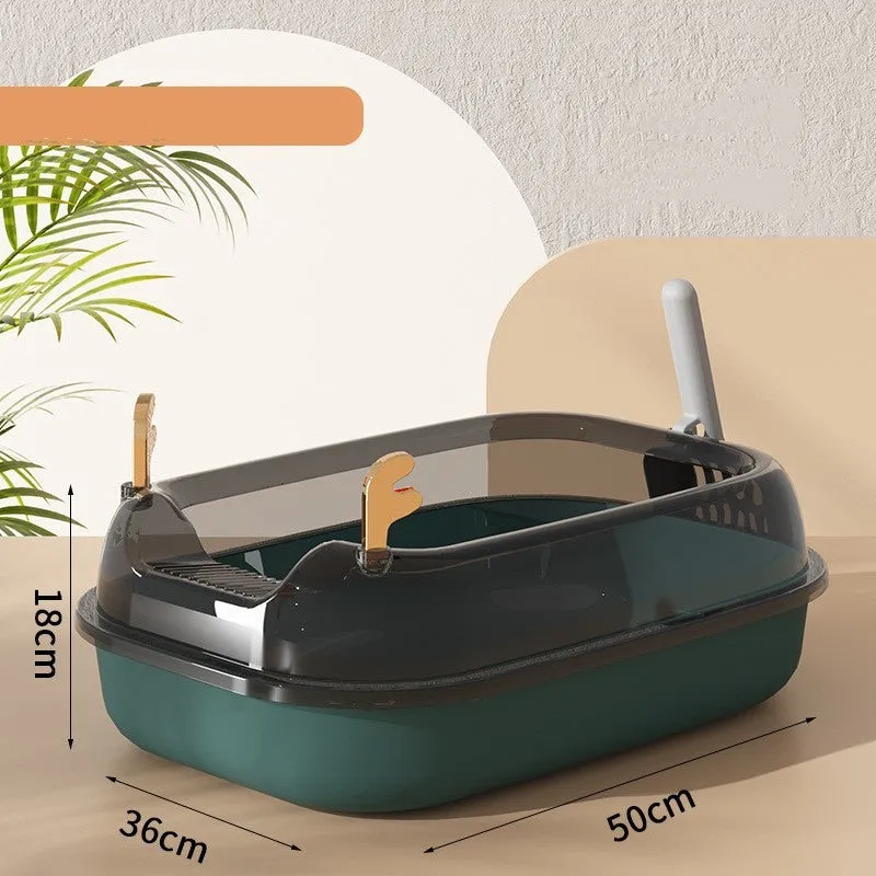 Oversized PP cat litter box in upgrade gray with splash-proof sides and included shovel