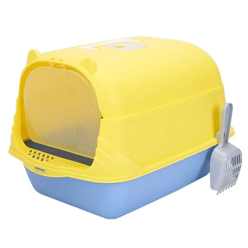 Oversized PP cat litter box in upgrade gray with splash-proof sides and included shovel