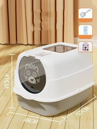Oversized PP cat litter box in upgrade gray with splash-proof sides and included shovel