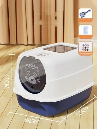 Oversized PP cat litter box in upgrade gray with splash-proof sides and included shovel