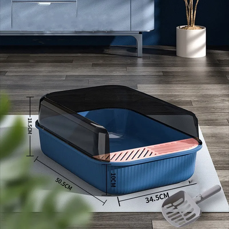 Oversized PP cat litter box in upgrade gray with splash-proof sides and included shovel
