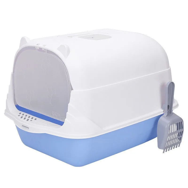 Oversized PP cat litter box in upgrade gray with splash-proof sides and included shovel