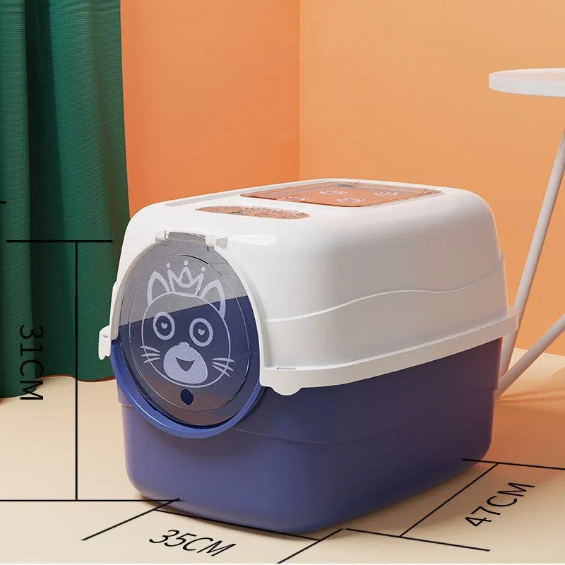 Oversized PP cat litter box in upgrade gray with splash-proof sides and included shovel