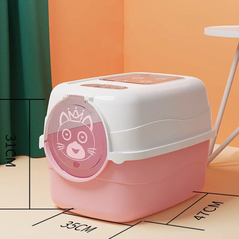Oversized PP cat litter box in upgrade gray with splash-proof sides and included shovel