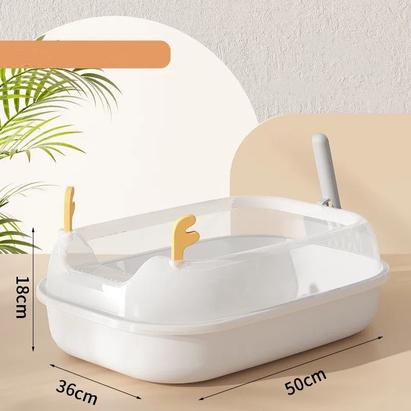 Oversized PP cat litter box in upgrade gray with splash-proof sides and included shovel