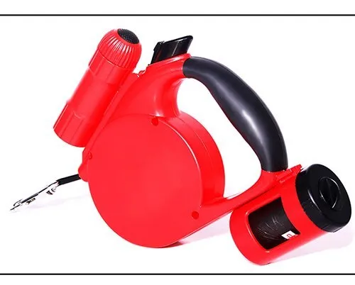 4.5m retractable dog lead with LED light and waste bag dispenser, black, ABS and nylon construction