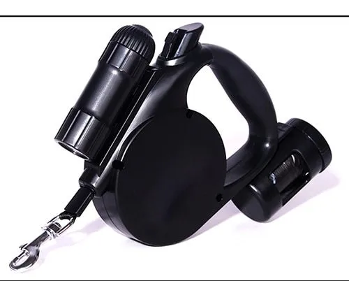 4.5m retractable dog lead with LED light and waste bag dispenser, black, ABS and nylon construction