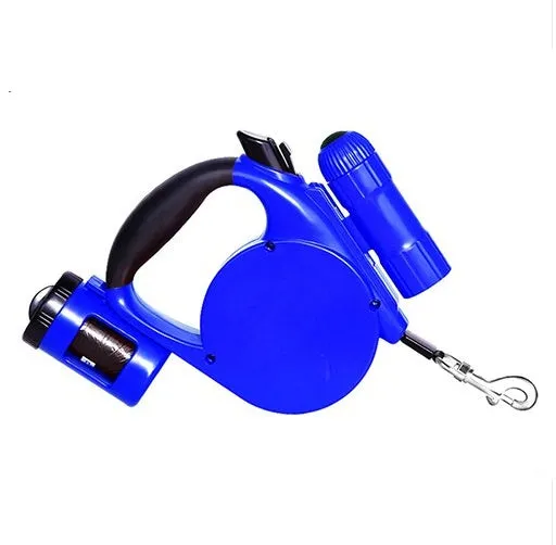 4.5m retractable dog lead with LED light and waste bag dispenser, black, ABS and nylon construction