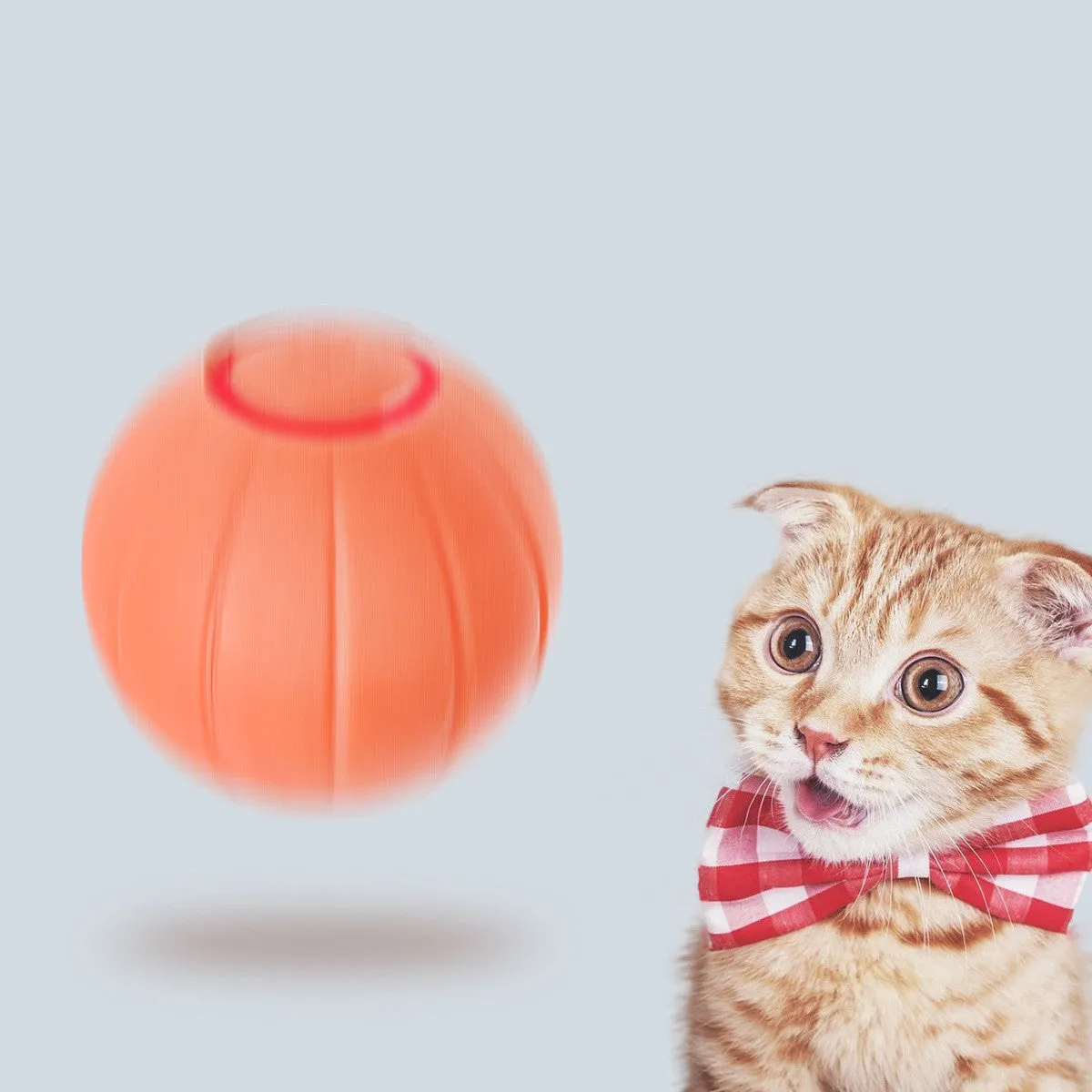 Orange smart bouncing silicone ball toy for cats 4.2cm diameter with USB rechargeable port