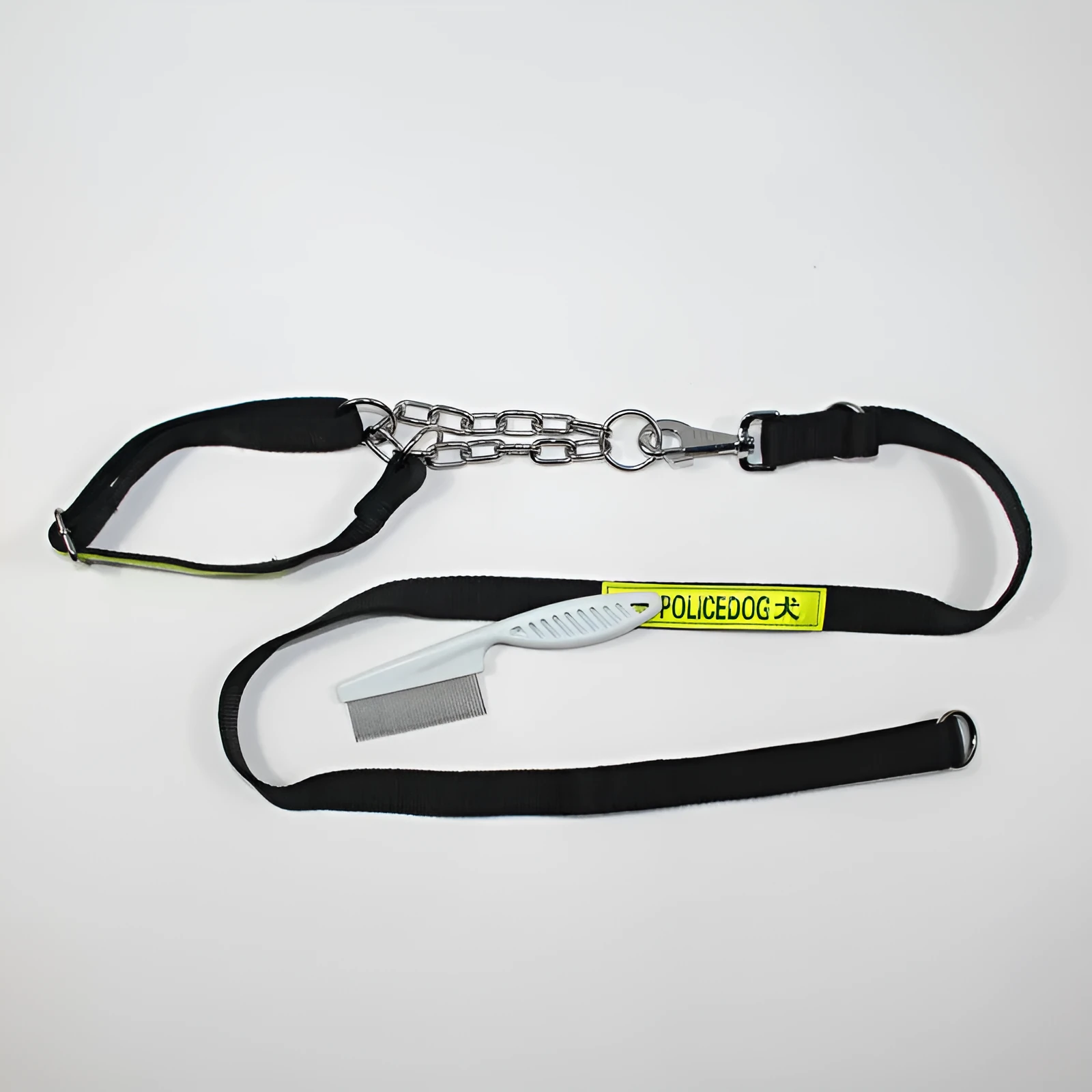 Black PP reflective dog training traction rope for large dogs on a plain background