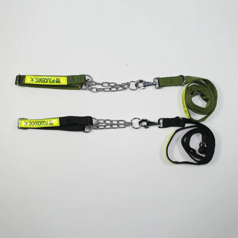 Black PP reflective dog training traction rope for large dogs on a plain background