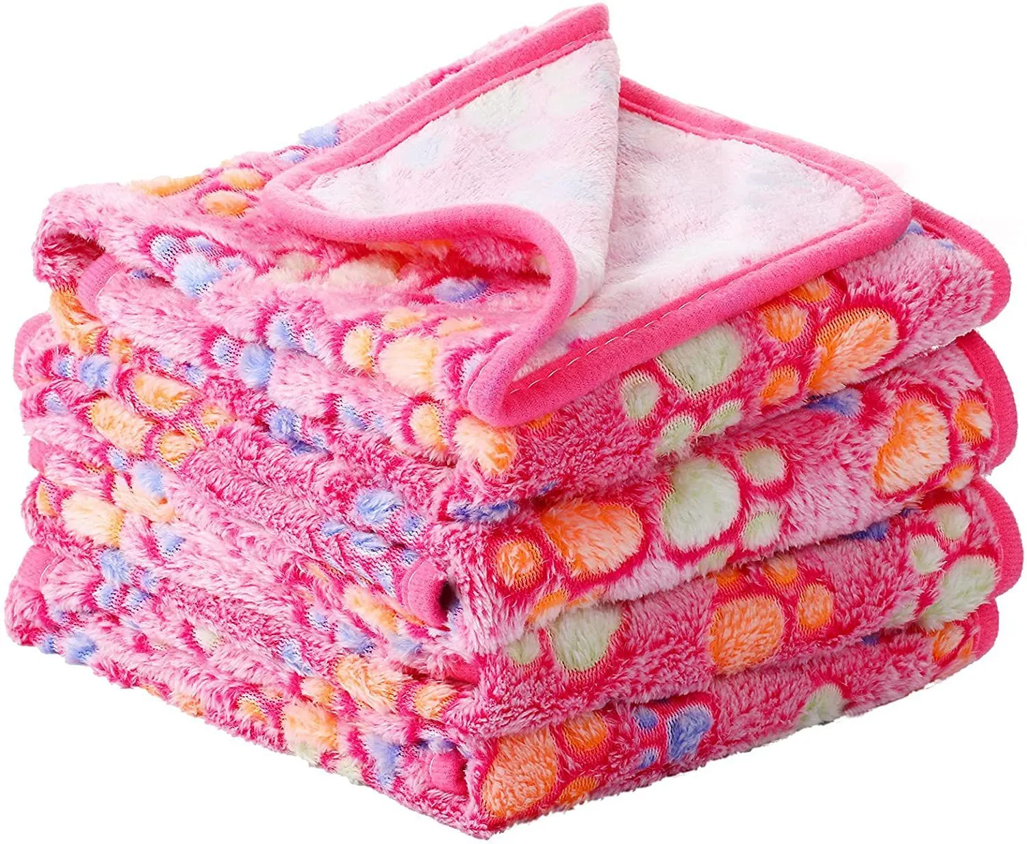 Coral fleece dog blanket with dog's paw pattern in selected colour and size