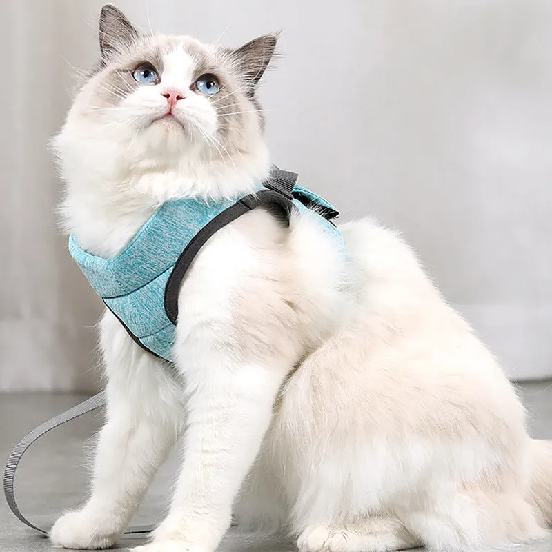 JIYUANPET cat leash lace rope breathable lightweight chest strap in sky blue for medium cats