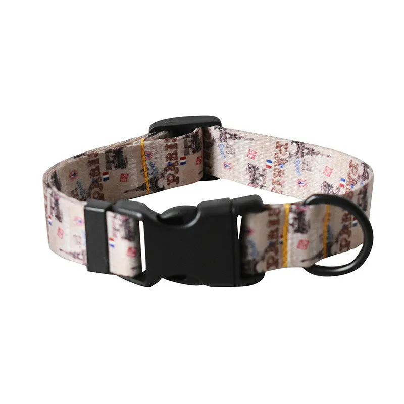 Ribbon webbing dog collar with printed ethnic pattern 2.5cm width adjustable buckle closure