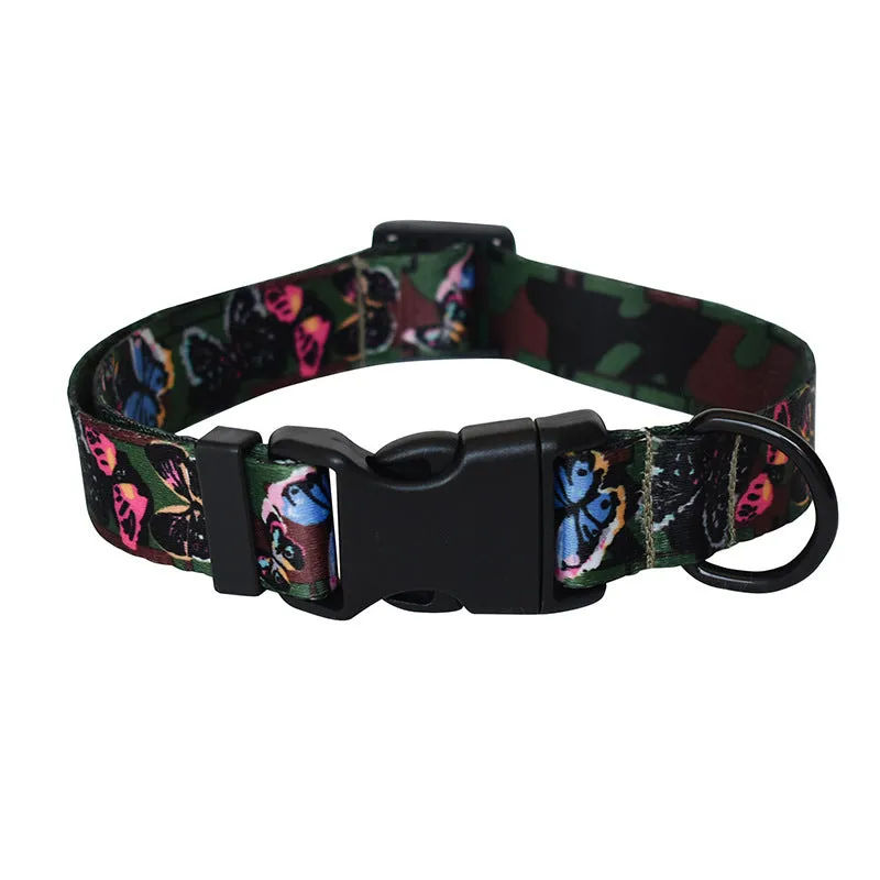 Ribbon webbing dog collar with printed ethnic pattern 2.5cm width adjustable buckle closure