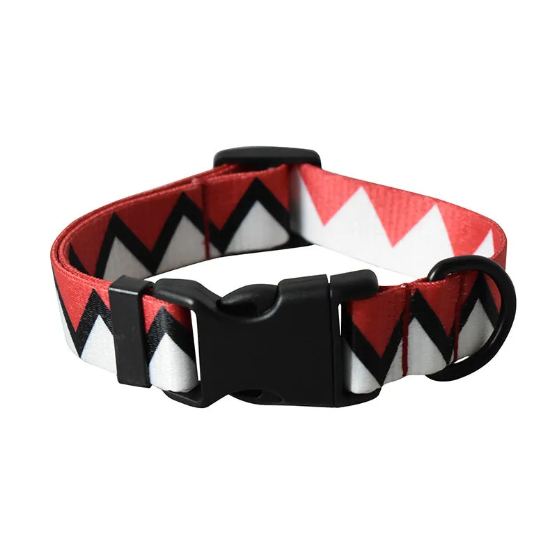 Ribbon webbing dog collar with printed ethnic pattern 2.5cm width adjustable buckle closure